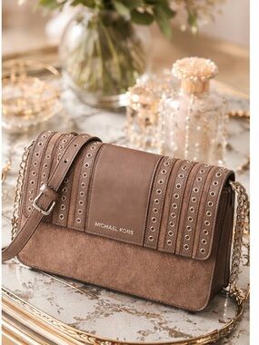 Michael Kors Taupe Suede & Leather Crossbody Bag